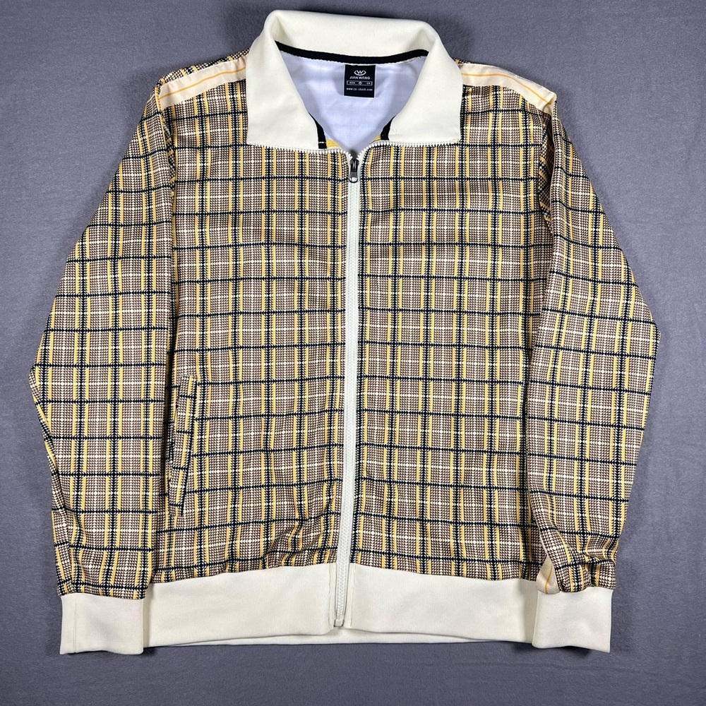 Retro Y2K Jian Wang Yellow Plaid Full Zip Track Jacket Men Size Medium